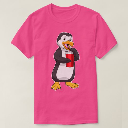 Penguin met Drink bekertje met stro T-shirt (Design voorkant)