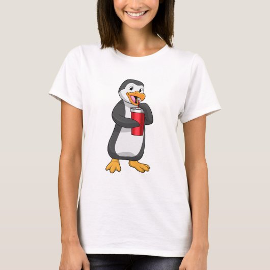 Penguin met Drink bekertje met stro T-shirt (Voorkant)