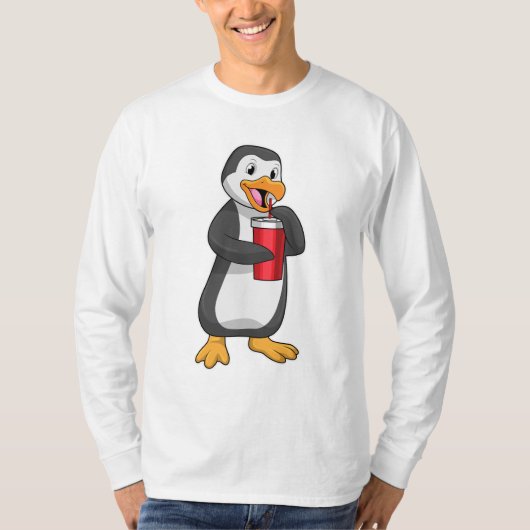 Penguin met Drink bekertje met stro T-shirt (Voorkant)