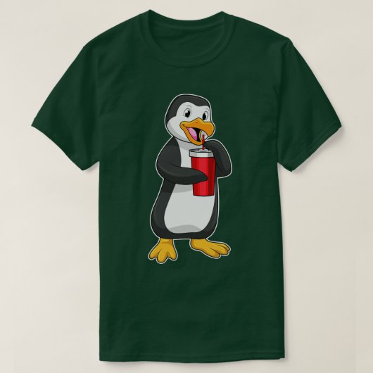 Penguin met Drink bekertje met stro T-shirt (Design voorkant)