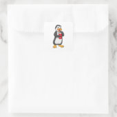 Penguin met Drink bekertje met stro Vierkante Sticker (Tas)