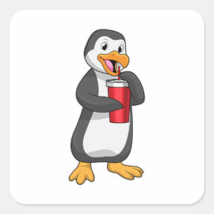 Penguin met Drink bekertje met stro Vierkante Sticker