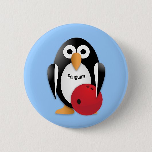 Penguin met een bowlingkom ronde button 5,7 cm (Voorkant)