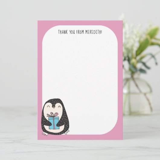 Penguin met een Cadeau flatpanel - Hartelijk dank Kaart (Staand voorkant)