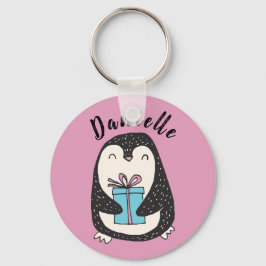 Penguin met een Cadeau Persoonlijke PInk Sleutelhanger