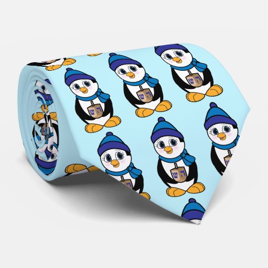 Penguin met een Dreidel bij Hanukkah Stropdas (Opgerold)
