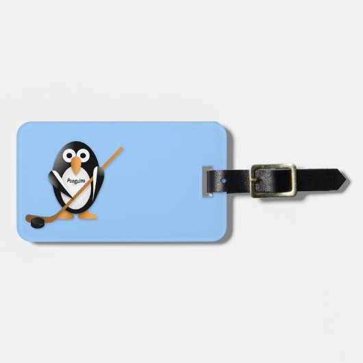 Penguin met een hockeystick bagagelabel (Voorkant horizontaal)
