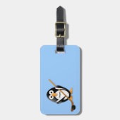 Penguin met een hockeystick bagagelabel (Voorkant verticaal)