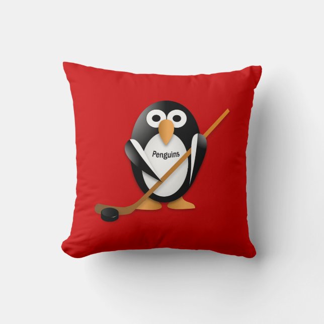 Penguin met een hockeystick kussen (Voorkant)