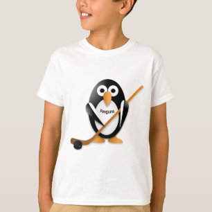 Penguin met een hockeystick t-shirt