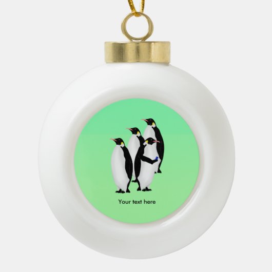 Penguin met een mobiele telefoon keramische bal ornament (Voorkant)