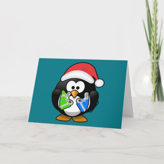 Penguin met Gifts Feestdagen Kaart (Voorkant)