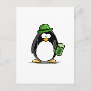 Penguin met Green Beer Briefkaart