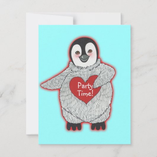Penguin met Heart Birthday Party Invitation Kaart (Voorkant)