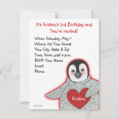 Penguin met Heart Birthday Party Invitation Kaart (Achterkant)