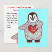 Penguin met Heart Birthday Party Invitation Kaart (Voorkant / Achterkant)