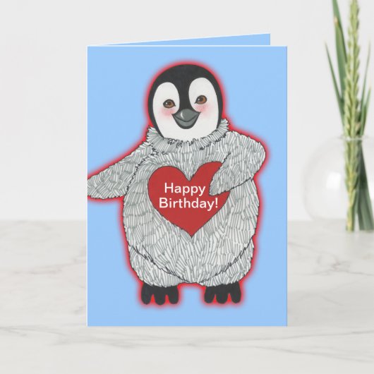 Penguin met Heart Happy Birthday Kaart (Voorkant)