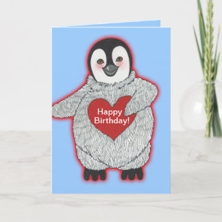 Penguin met Heart Happy Birthday Kaart