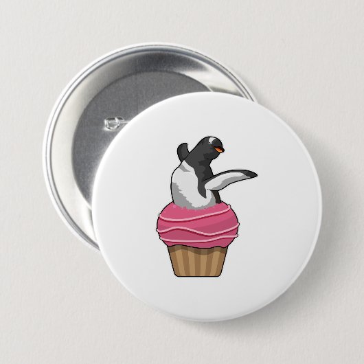 Penguin met Muffin Ronde Button 7,6 Cm (Voorkant /achterkant)