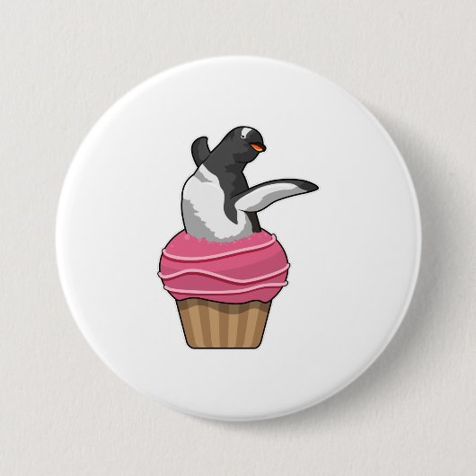Penguin met Muffin Ronde Button 7,6 Cm (Voorkant)
