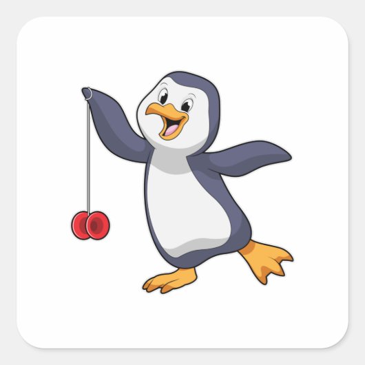Penguin met Yo-Yo Vierkante Sticker (Voorkant)