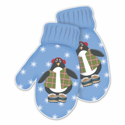 Penguin Mittens | Kerstkerst groot Sticker (Voorkant)