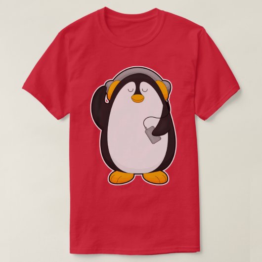 Penguin Mobiele telefoon met Headset T-shirt (Design voorkant)
