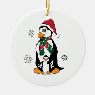 Penguin Moeder en Chick Keramisch Ornament