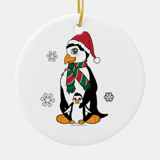 Penguin Moeder en Chick Keramisch Ornament (Voorkant)