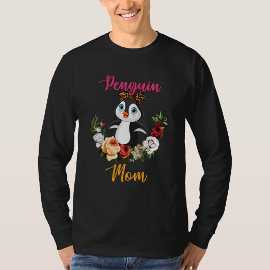 Penguin Mom Floral Penguin Bow Tie Lover Mother's  T-shirt (Voorkant)