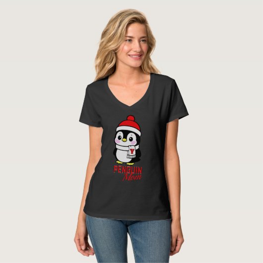 Penguin Mom Winter  T-shirt (Voorkant volledig)