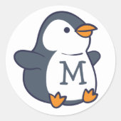 Penguin monogram Kind Ronde Sticker (Voorkant)
