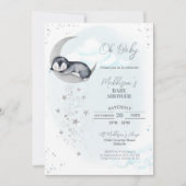 Penguin Moon Baby shower Invitation Kaart (Voorkant)
