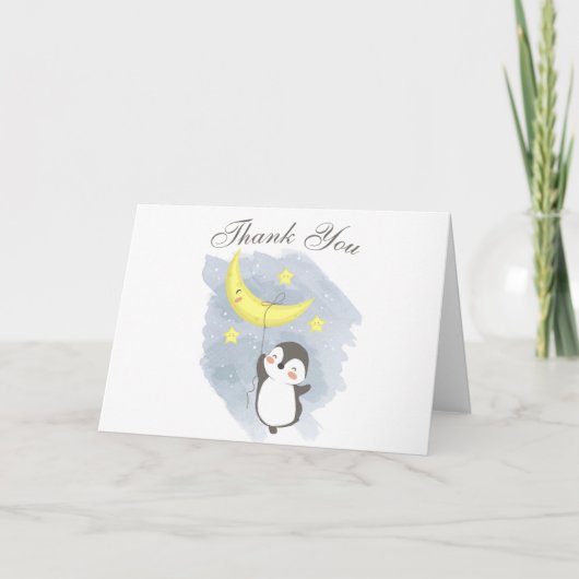 Penguin Moon Baby shower Waterverf Hartelijk dank Kaart (Voorkant)