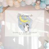 Penguin Moon Cute Waterverf Baby shower Welkom Spandoek