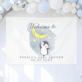 Penguin Moon Cute Waterverf Baby shower Welkom Spandoek