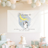 Penguin Moon Cute Waterverf Baby shower Welkom Spandoek