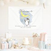 Penguin Moon Cute Waterverf Baby shower Welkom Spandoek