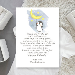 Penguin Moon Waterverf Baby shower Hartelijk dank Bedankkaart