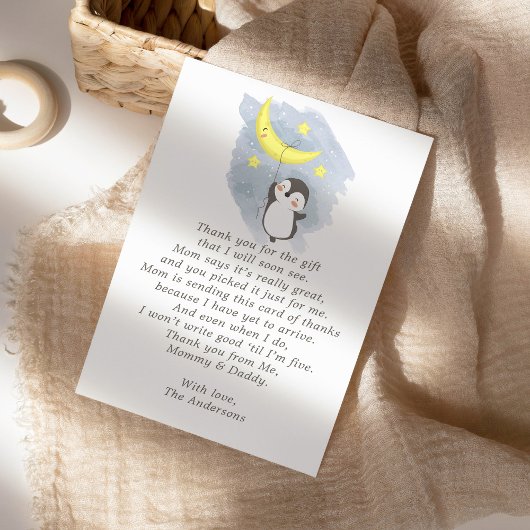 Penguin Moon Waterverf Baby shower Hartelijk dank Bedankkaart