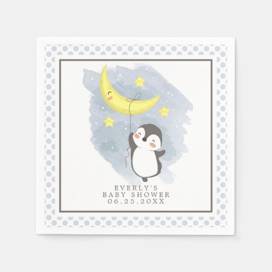 Penguin Moon Waterverf Baby shower Napkins Servet (Voorkant)