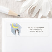Penguin Moon Waterverf Baby shower Return Address Etiket (Insitu)