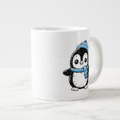 Penguin Mug Cute Winter  | Penguin with Hat and Sc Grote Koffiekop (Voorkant rechts)