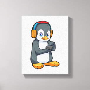 Penguin Music-hoofdtelefoon Canvas Afdruk