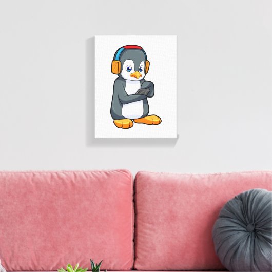 Penguin Music-hoofdtelefoon Canvas Afdruk (Insitu (Woonkamer))