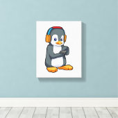 Penguin Music-hoofdtelefoon Canvas Afdruk (Insitu (Houten vloer))