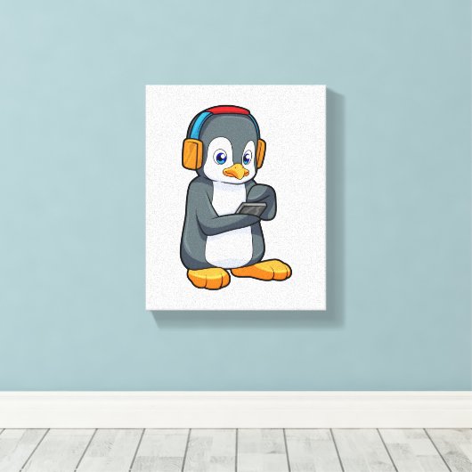 Penguin Music-hoofdtelefoon Canvas Afdruk (Insitu (Houten vloer))