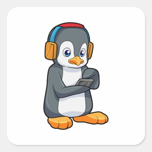 Penguin Music-hoofdtelefoon Vierkante Sticker (Voorkant)
