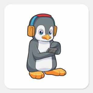 Penguin Music-hoofdtelefoon Vierkante Sticker