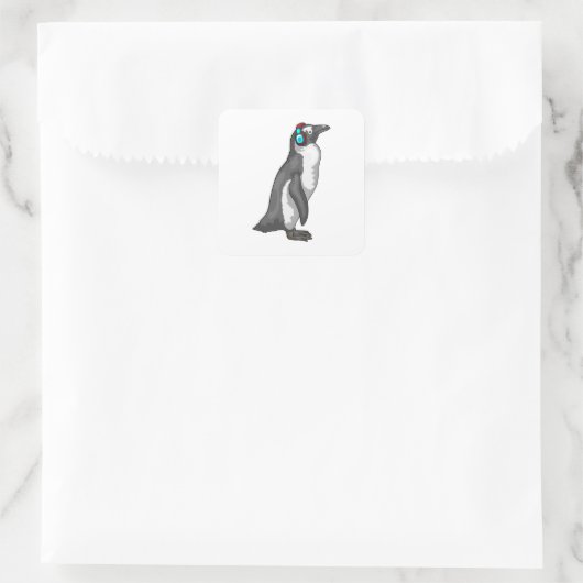 Penguin Music-hoofdtelefoon Vierkante Sticker (Tas)